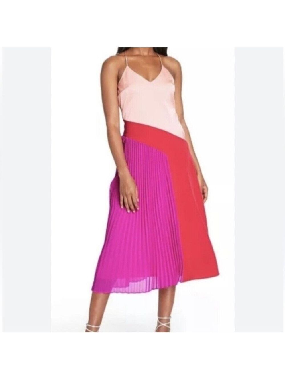 CUSHNIE X Target satin dress sleeveless lined pleated skirt pink red size 12 NEW